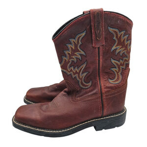 Old West children's brown square toe western Cowboy Boots Sz 3 Leather